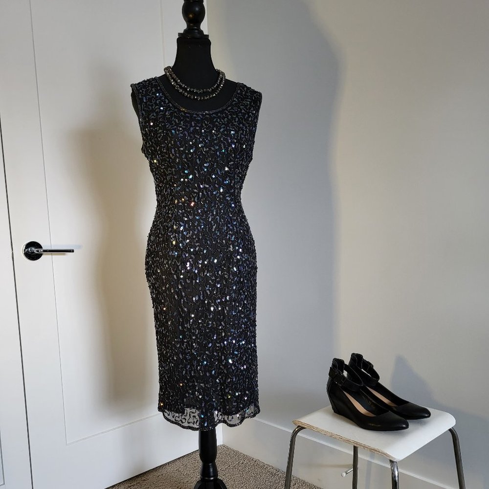 Vintage black beaded cocktail dress, sz 6